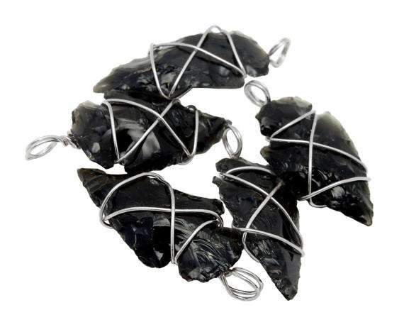 Rock Paradise – wholesale Spiritual stone/crystal – Crystal Black Obsidian Arrowhead Silver Tone Wire Wrapped3