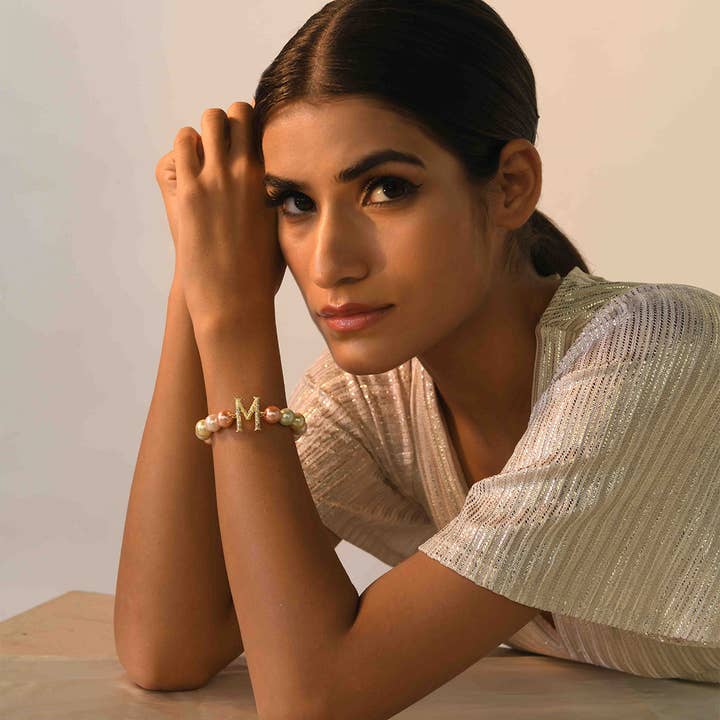 Initial Bracelet M with Multi Pastel Pearls for wholesale by Elaa