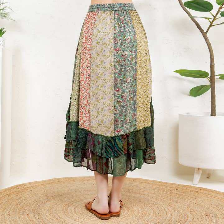 Young Threads - Wholesale Skirt - Women's - Bohemian Mid-Length Skirt with Rayon Print