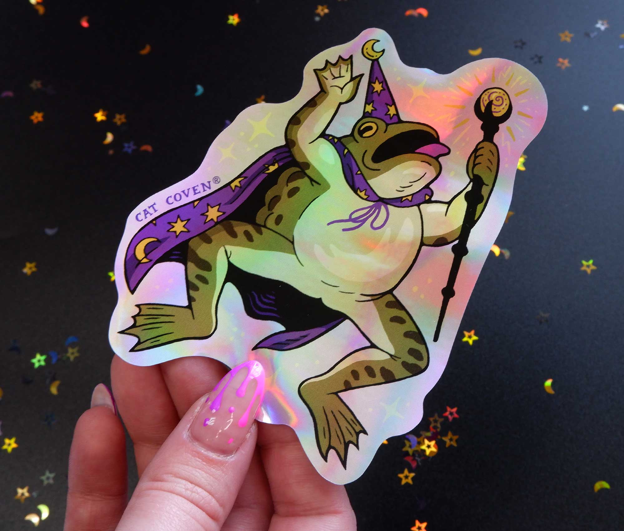 Cat Coven - Wholesale Sticker - Toad Wizard - Holographic Sticker1