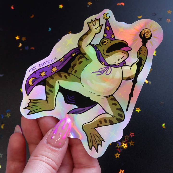 Cat Coven - Wholesale Sticker - Toad Wizard - Holographic Sticker1