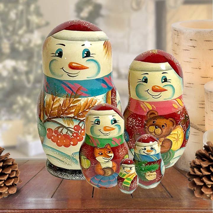 Designocracy – wholesale Doll – Kids – Snowman Winter Story Matreshka Nesting Doll Set of 5