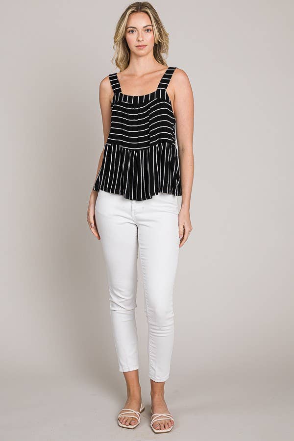 Cerule - Wholesale Tank Top - Women's - Striped Sleeveless Open Back Baby Doll Knit Tank Top11