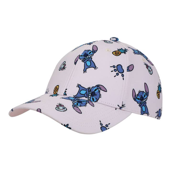 Disney Stitch Pineapples & Dolls All-Over Character Print Adult Pink Traditional Adjustable Hat for wholesale by Bioworld Merchandising