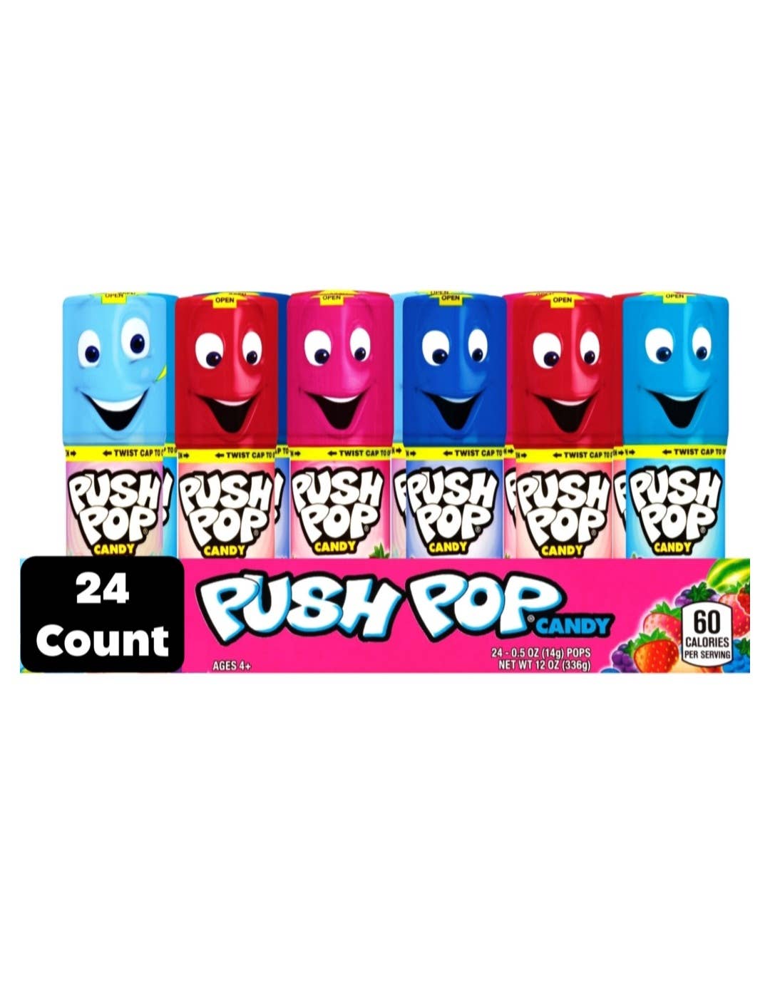 Majestic Wholesale – wholesale Klubba – Push Pop Variation – 24-pack med roliga och fruktiga klubbor0