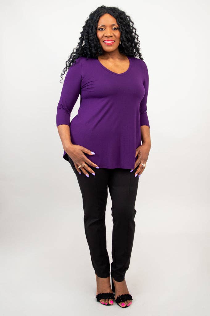 Blue Sky Clothing Co LLC – Túnica - Mulher por atacado – Jackie 3/4 Top, Royale, Bambu5