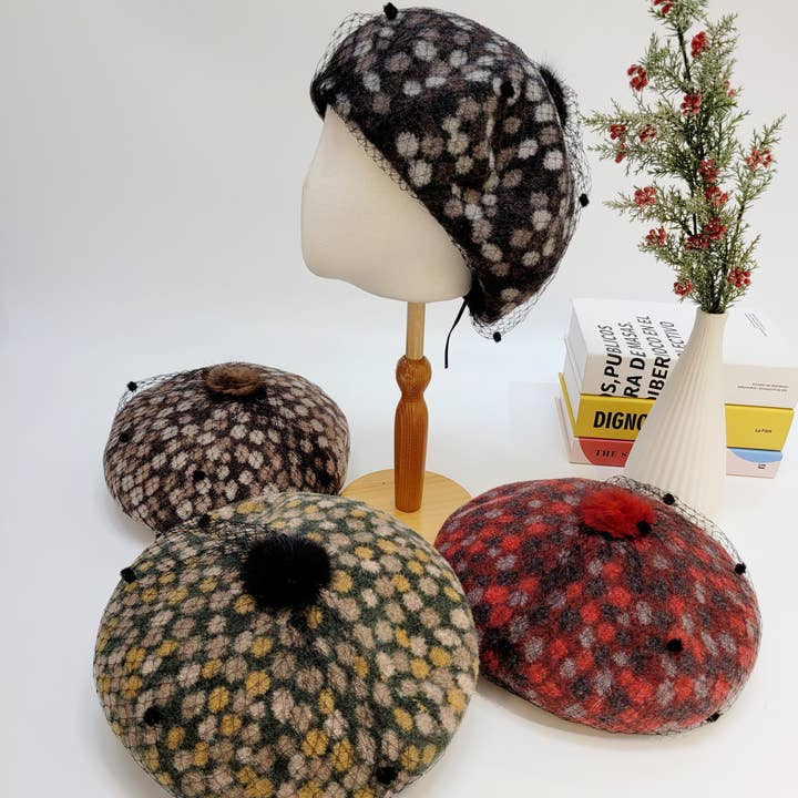 Comfortarians - Wholesale Beret - Women's - Women's Fall Winter Wool Beret with Lace