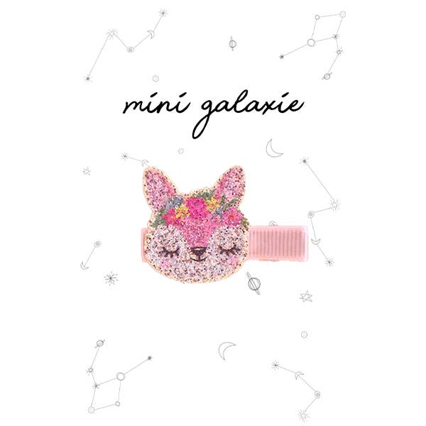 Mini galaxie - Wholesale Hair Clip - Kids - Pink hair clip for children with glittery fox 🐱0
