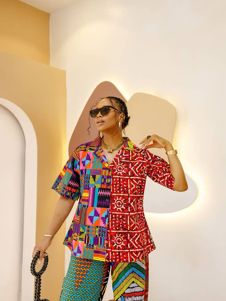 DUA MENKA - Vente Ensemble haut et pantalon (PAS d'intérieur) - Femme - Ensemble Chemise & Pantalon Patchwork Umunna3