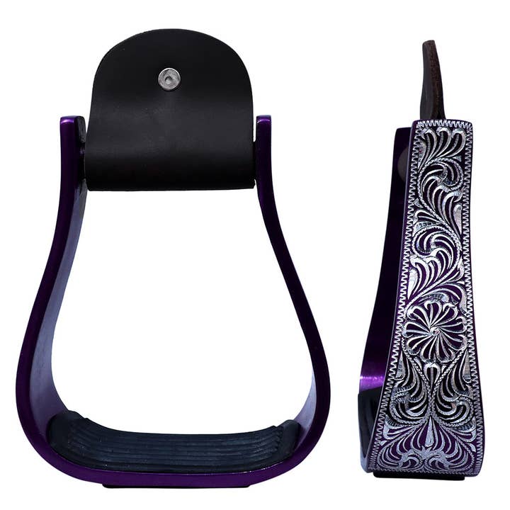 HILASON - Wholesale Horseback Riding Gear - 3" Neck Western Aluminium Horse Stirrups Floral Engraved