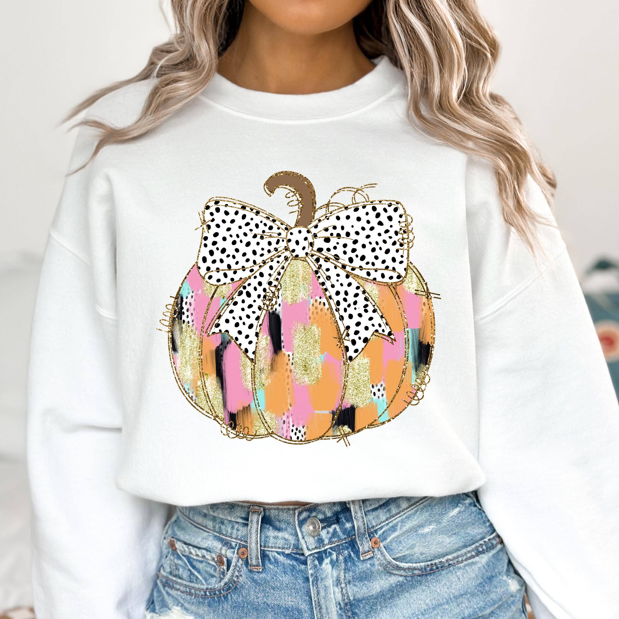 NVC Ecommerce LLC - Wholesale T-Shirt (Graphic) - Women's - Colorful Gold Glitter Pumpkin Sweater, Fall Pumpkin Tee5