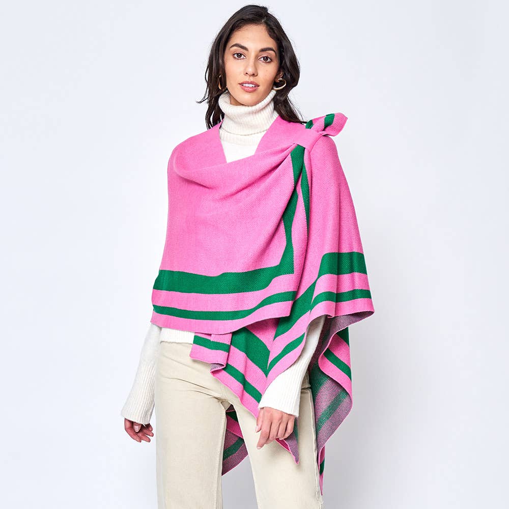 Sensibling Corp. - Venta al por mayor Poncho - Mujer - Poncho Ruana con correa de hombro a rayas
1