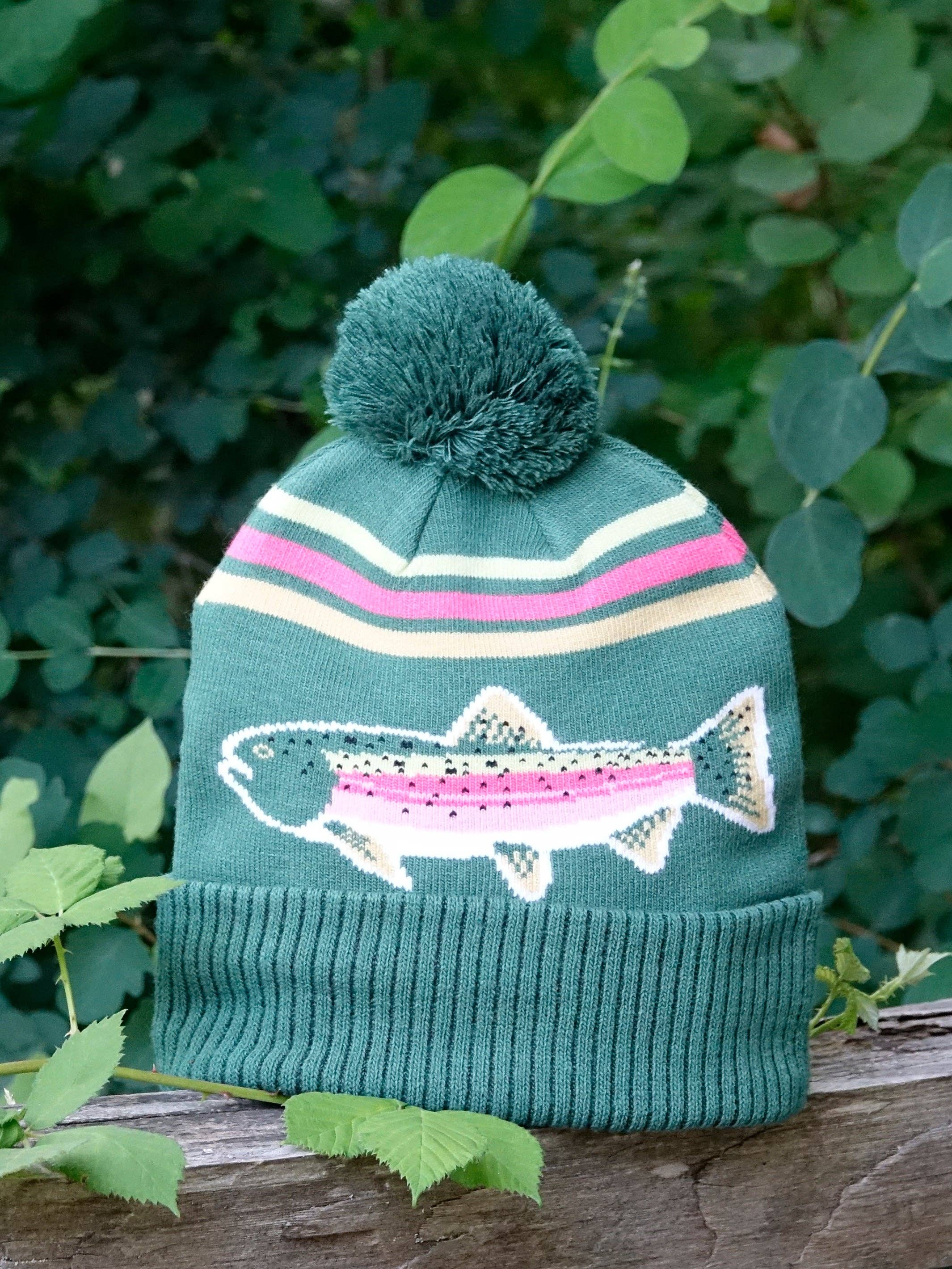 Northern Icons Creations INC – Engroshandel Beanie - Unisex – Regnbueørred Strikket Beanie Vinterhat med Pom Pom Fiskeri Udendørs Hytte Stil4