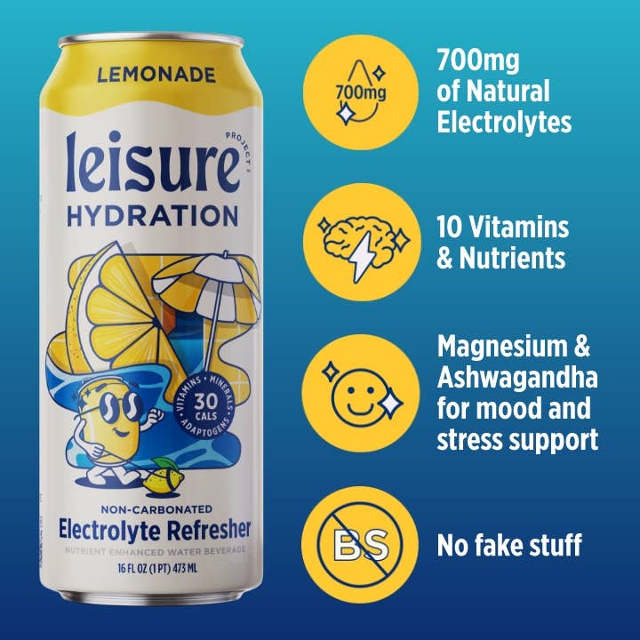 Leisure Hydration - Wholesale Flavored/Infused Water (Non-Carbonated) - Leisure Hydration Electrolyte Lemonade (16 oz x 12pk)