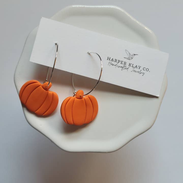 The Classic Pumpkin Hoops- Fall Polymer Clay Hoop Earrings for wholesale by Harper Klay Co