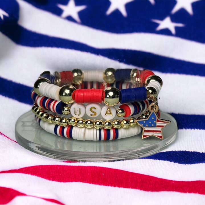 Fish Towne Designs, LLC - Wholesale Beaded Bracelet - Patriotic Bracelet