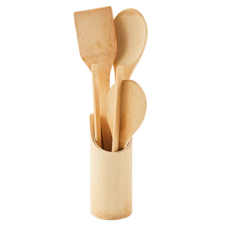Bamboo Kitchen Utensils with Holder Set for wholesale by Daniel James