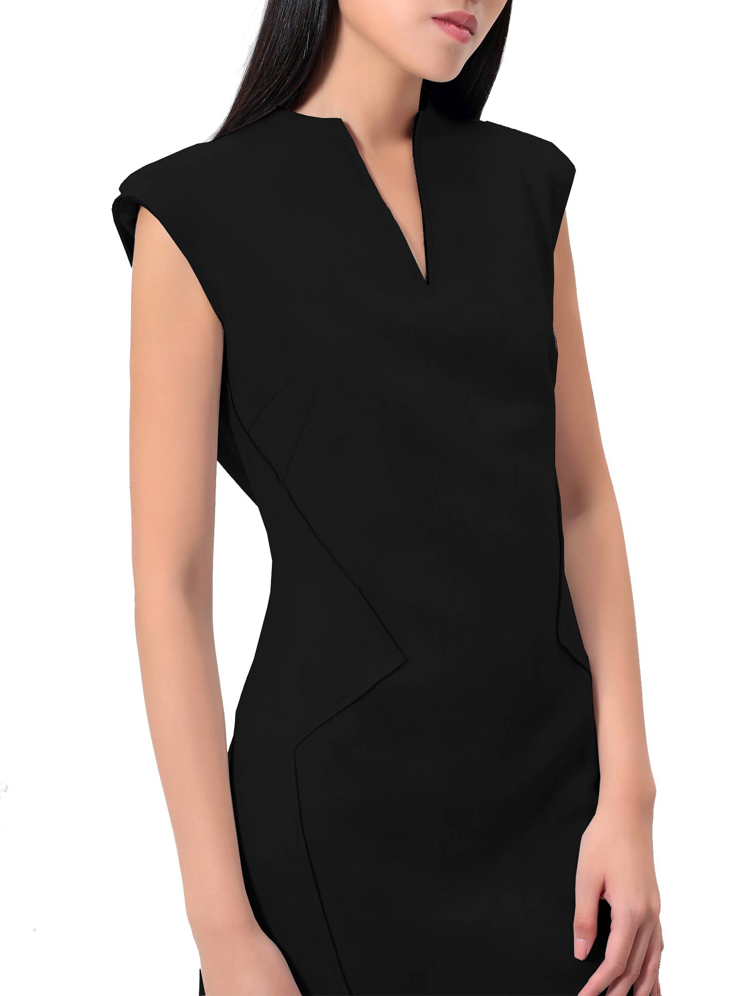 Smart and Joy – Engroshandel Kjole - Dame – Struktureret ruskindsdress med høj V-udskæring og skulderpuder W982412