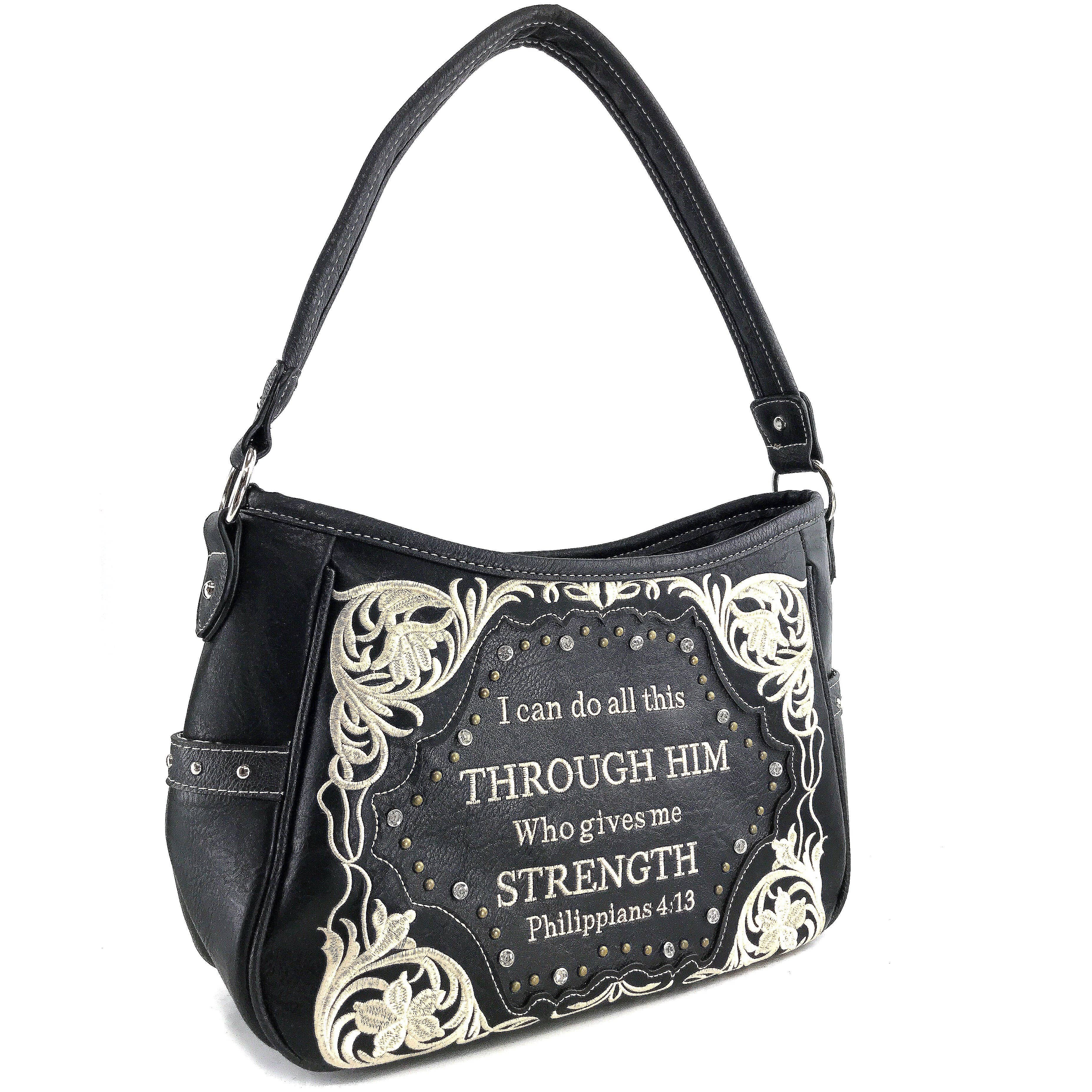 Lunar Deer - Vendita all'ingrosso Tracolla - Donna - Bible Verse Philippians 4:13 Borsa Hobo con ricamo10
