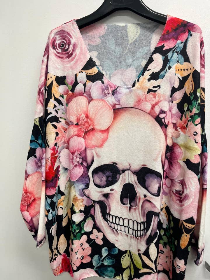 LOOWIE - Wholesale Knitted jumper – Women′s - POCSK Italian Cozy Pink Skull Sweater One Size LOOWIE 0