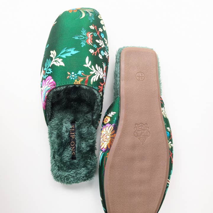 sage green Oriental Embroidered Women Slippers β Gift Idea For New Home for wholesale on Faire9