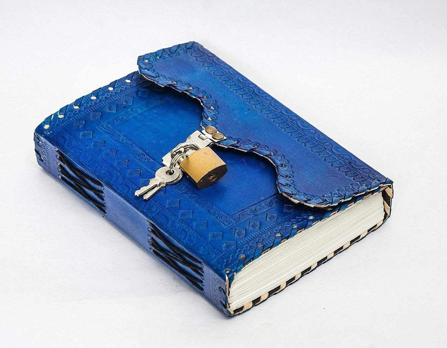 Tuzech Leather - Vente Journal intime - Journal en cuir TUZECH pour hommes et femmes, carnet en cuir pour écrire des poèmes, carnet de croquis, carnet de notes pour tenir des registres, mémoire personnel avec serrure et clé - Non ligné 7 pouces43