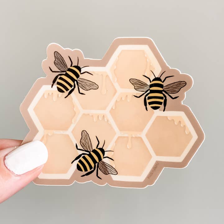 Lemon Press Studio - Wholesale Sticker - Bees on Honeycomb vinyl sticker