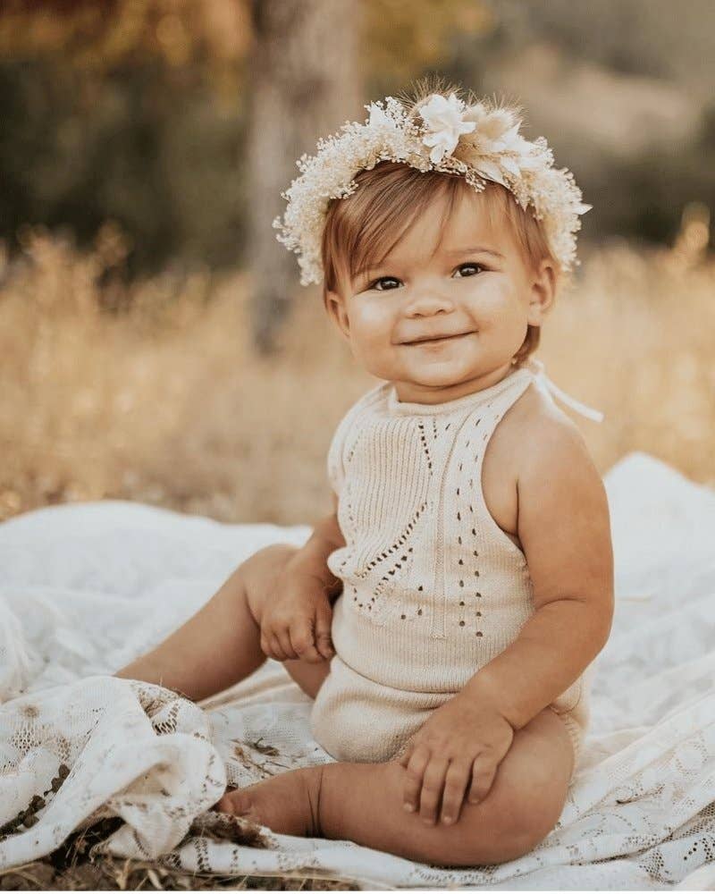 Bailey's Blossoms - Wholesale Bodysuit (Non-Footed) - Baby - Drake Crochet Halter Romper - Vanilla Cream1