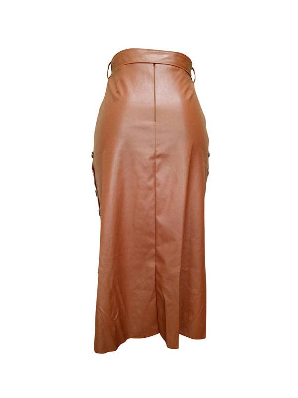 Sheer Trend - Wholesale Skirt - Women's - Bodycon High-Low Buttoned Split-Side Tied Waist Skirts Bottoms5