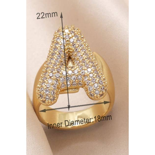 JOSSLYN by wall to wall - Wholesale Single Stone/Solitaire Ring - INITIAL MONOGRAM PAVE RHINESTONE BUBBLE RING | 40R101