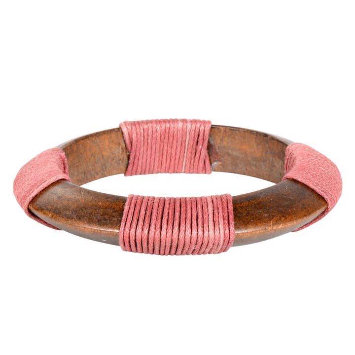Circle String Wrap Wood Bangle Cranberry for wholesale by Benjamin International