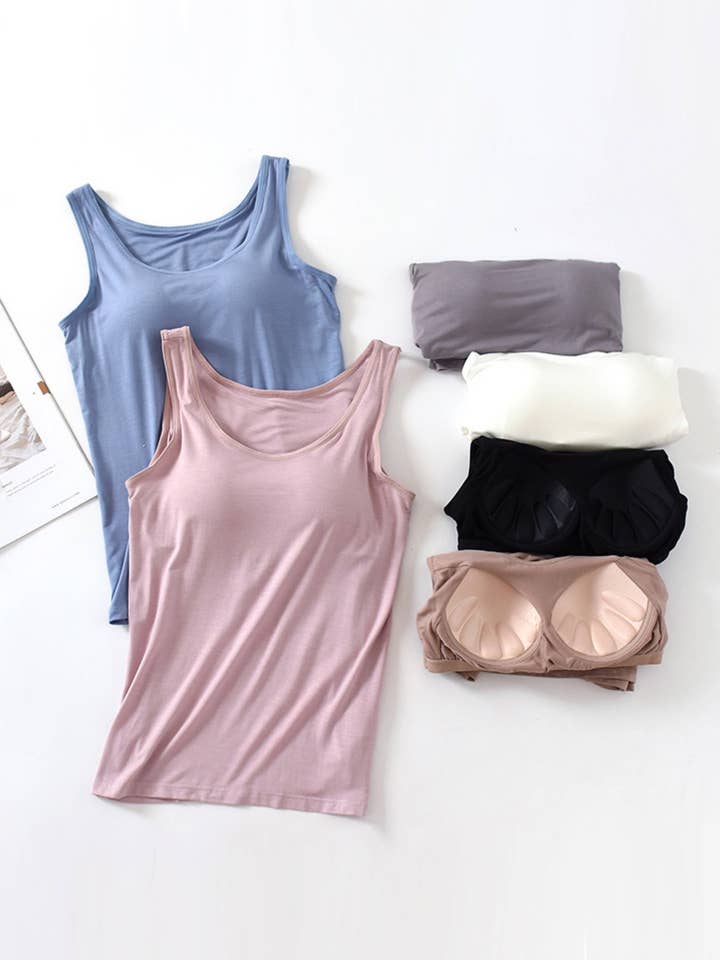 regular basic soft flowy built-in bra tank top for wholesale by HIDDENBRAND