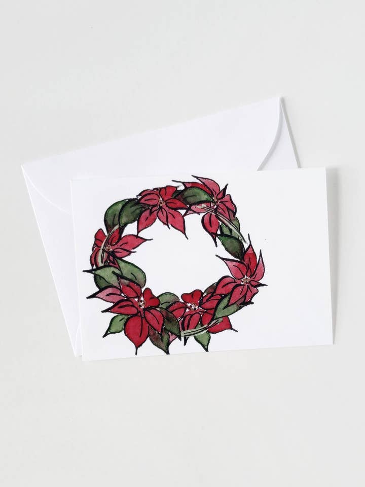 Poinsettia Wreath Mini Card for wholesale by The Painted Pen