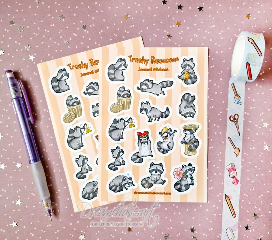 Dreamchaserart - Wholesale Sticker - Trashy Raccoons Sticker sheet