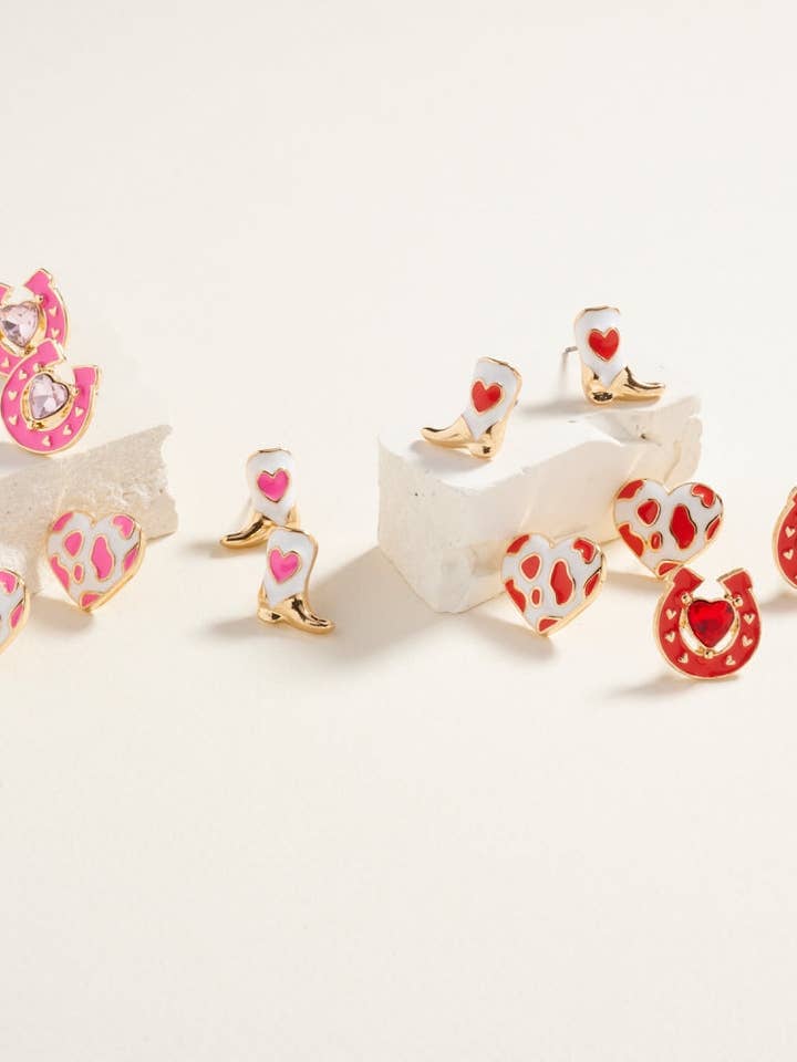 Valentijnsdag Laarzen Hart Hoefijzer 3-delige Set Oorbellen voor wholesale door Designature New York