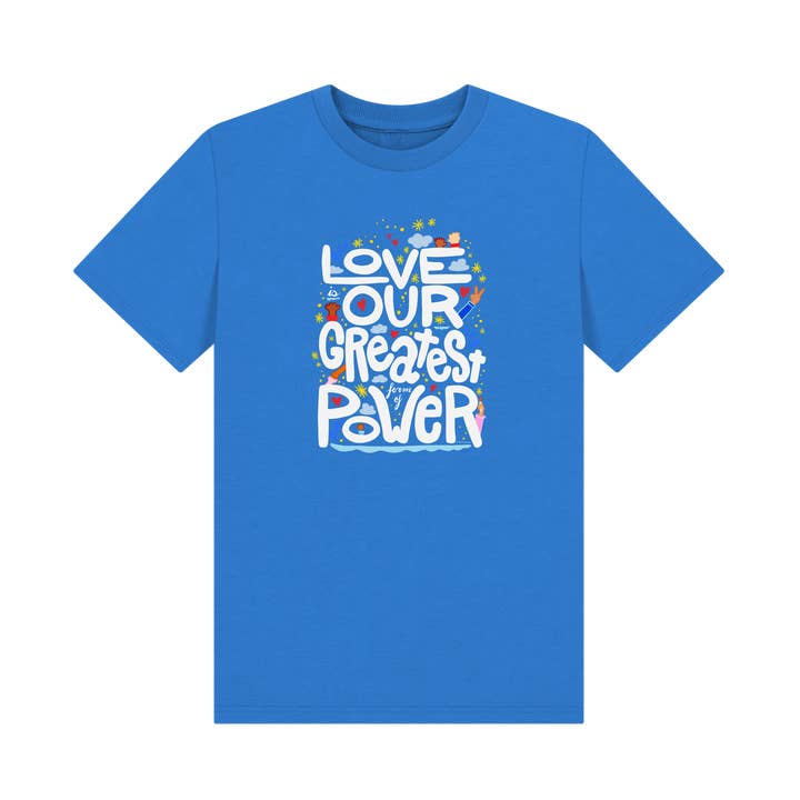 El amor es nuestro mayor poder Camiseta ecológica orgánica (Niños - Texto blanco - Colores oscuros variados) para venta al por mayor de UpRoot Design Studio
