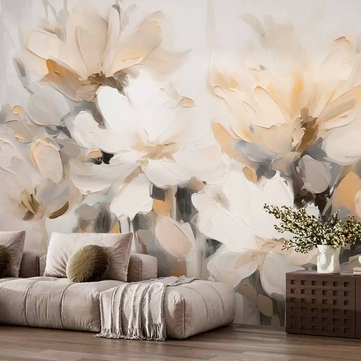 Muted Abstract Blossom Floral Wallpaper for wholesale by Maia Homes