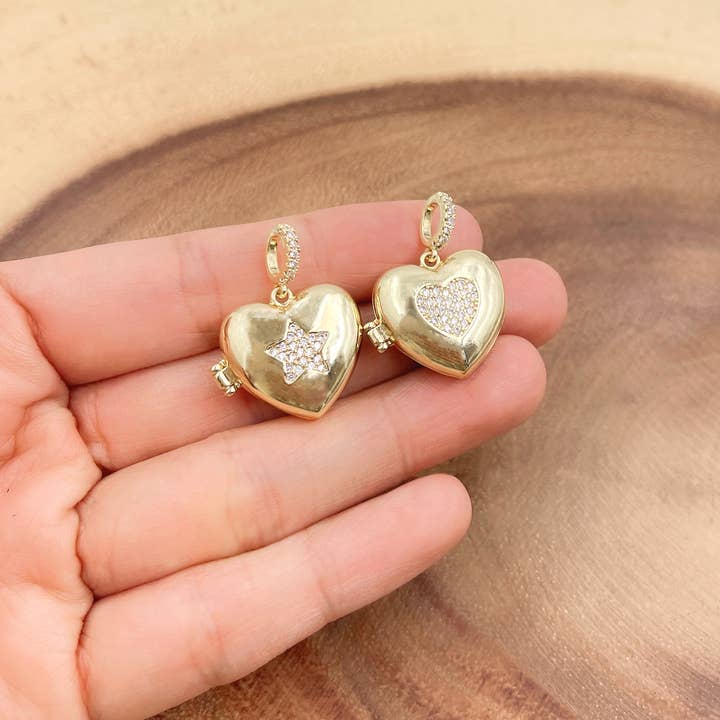 Beads Creation - Wholesale Individual Charm/Pendant - Gold Filled Dainty Puff Heart Locket Charm Pendant, CP16662