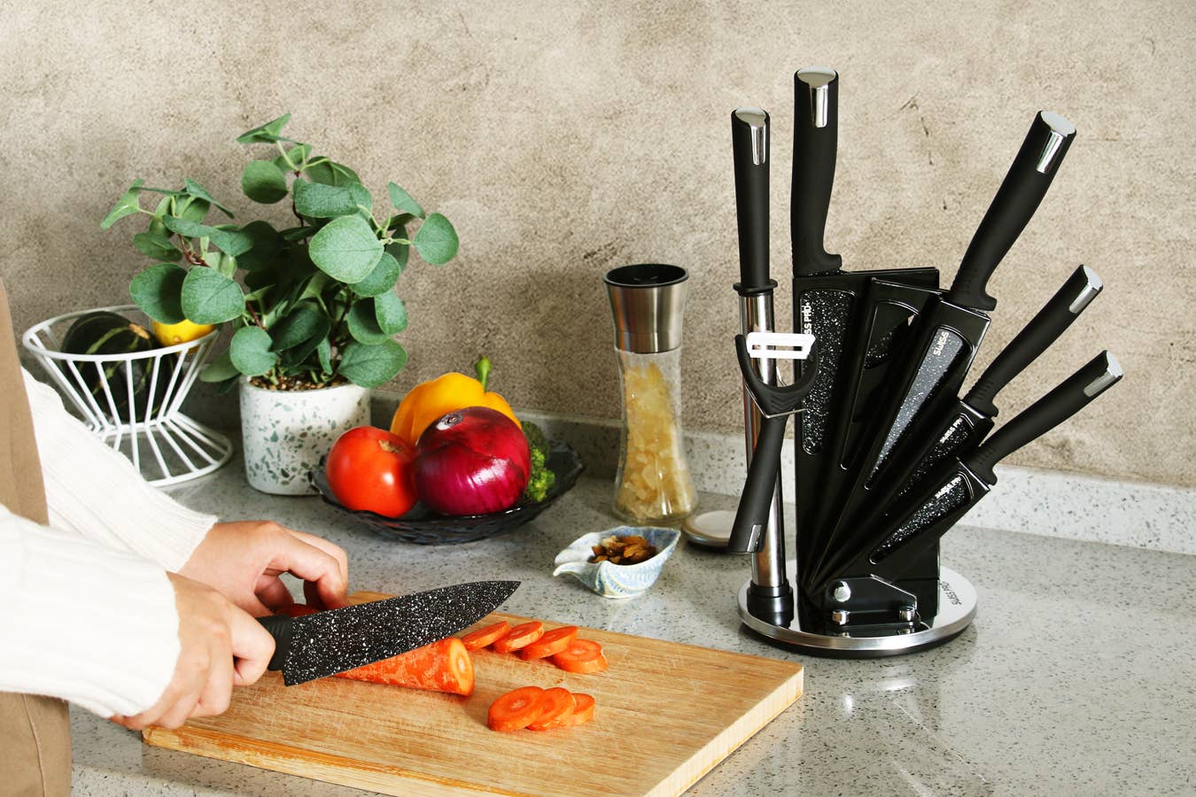 Swiss Pro+ – Conjunto de facas por atacado – Conjunto de facas de cozinha 8 PCS com suporte preto13