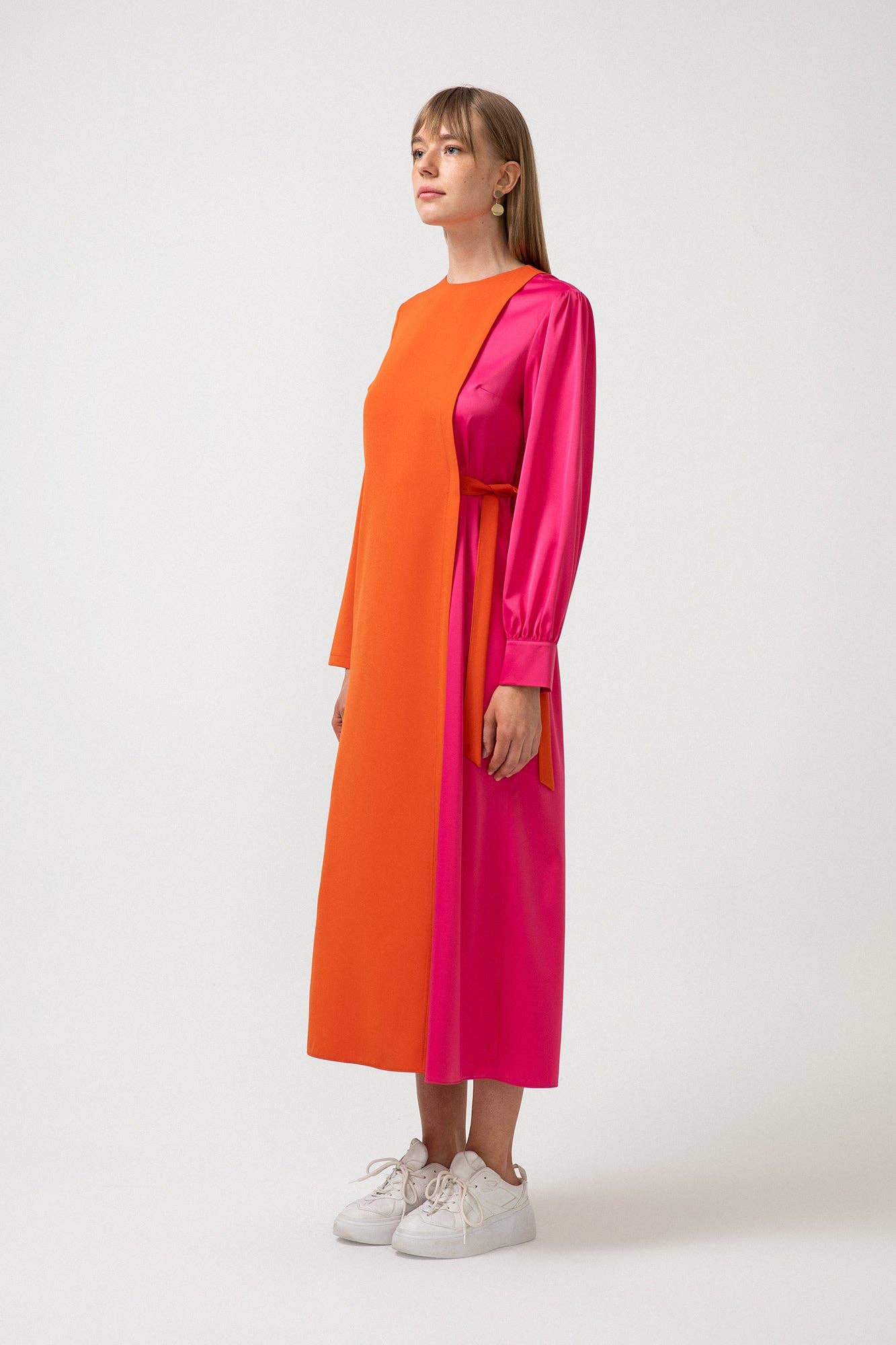 Orange COLORBLOCK SIDE-TIE LONG SLEEVE MAXI DRESS for wholesale on Faire10