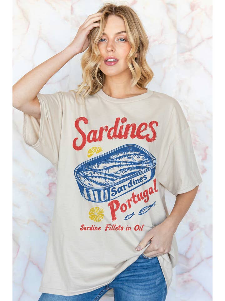 SARDINES PORTUGAL Oversized Graphic Tee and other Purchase Wholesale sardine tee. Free Returns & Net 60 Terms on Faire trending on Faire.