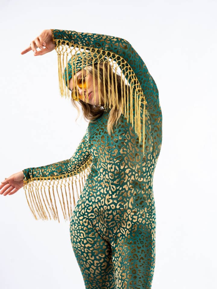Radiant Robes – Engroshandel Heldragt – til kvinder – Fringed Cheetah Burn Velvet Strømpebukser