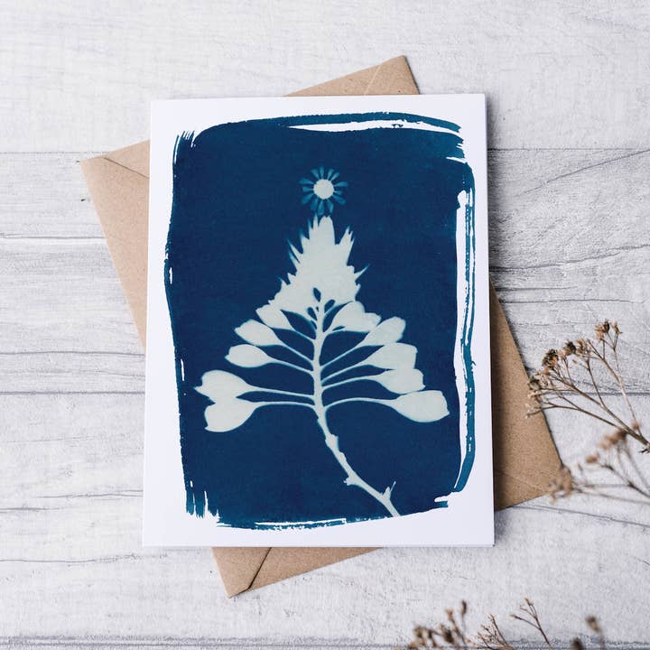 Blue Floral Botanical Greeting Card - Bright Tree for wholesale by Far Mountain Studio