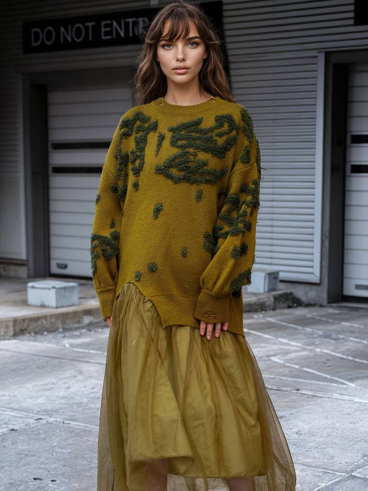 Textured Knit Tulle Sweater Dress for wholesale by KATE HEWKO