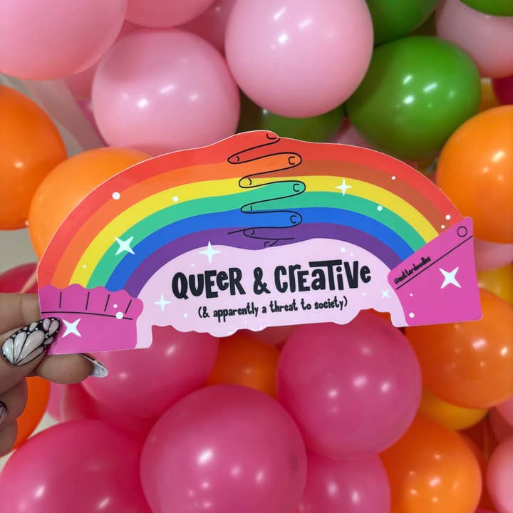 NatterDoodle - Wholesale Sticker - Queer and Creative and Apparently, Threat to Society Sticker1