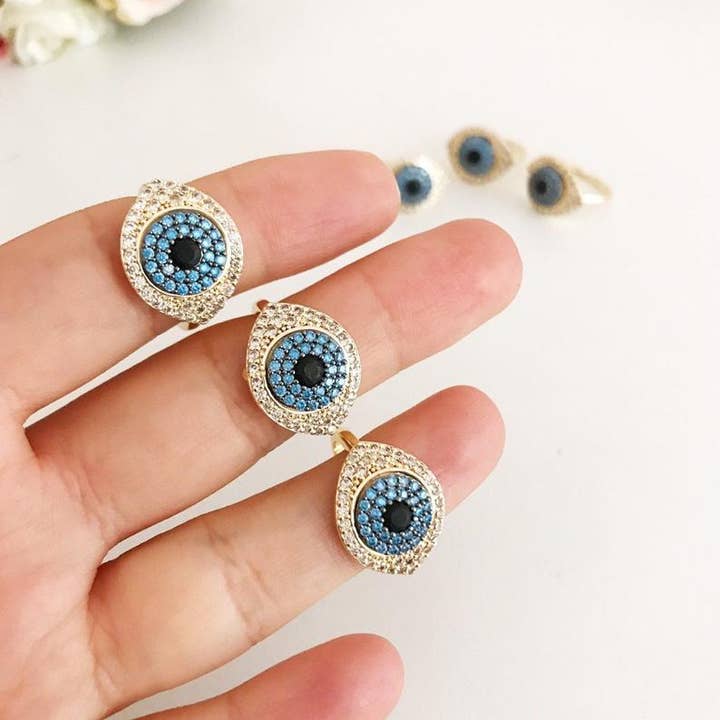 Evileyefavor - Wholesale Multi-Stone Ring - Adjustable Ring, Evil Eye Ring, Evil Eye Charm Ring, Evil Eye Jewelry