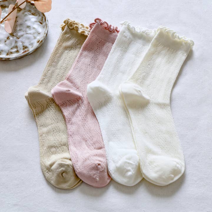 Happy Knits – wholesale Socks – Women's – Women's Ruffle Mesh Cotton Socks - Retro & Breathable10