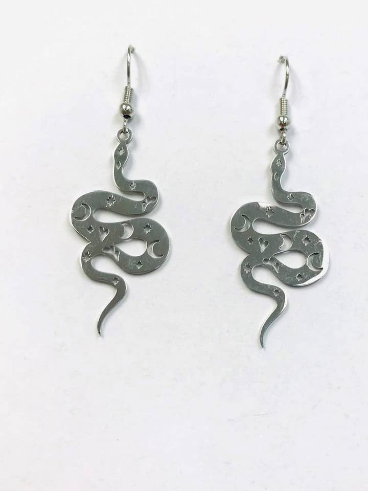 Silver Moon Phase Snake Earrings Gothic for wholesale by SimpleNGreat