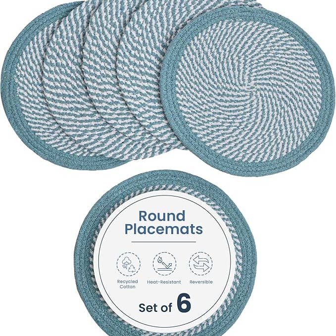 Melange Braided Placemats, Blue & White, Set of 6 for wholesale by The Fine Living Company