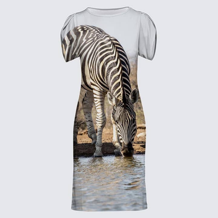 Afrikanske Zebraer Tulip Sleeve Kjole for engroshandel hos Mac & Bean Designs